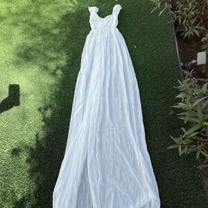 White Maxi Maternity Dress with Ruffle Straps